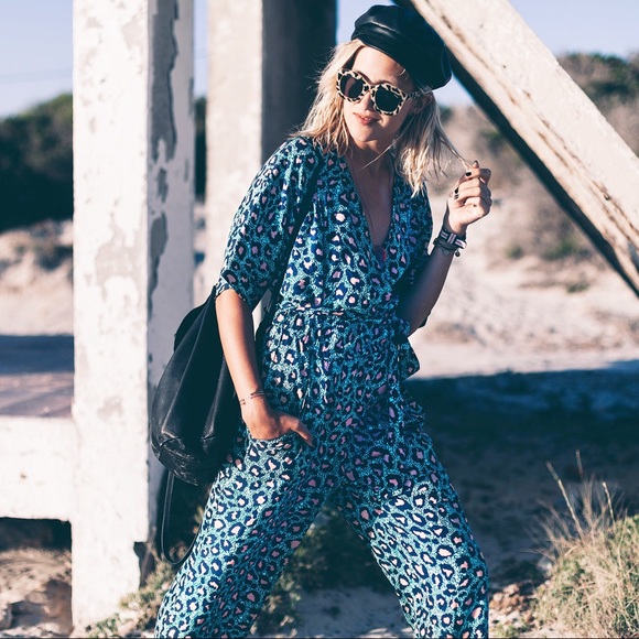 H&M - Green/pink Leopard Print Jumpsuit - Picture 2 of 6